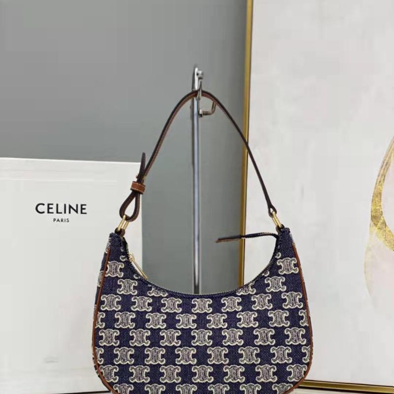 Celine Shoulder Handbag 193952 Embroidered Blue Flower